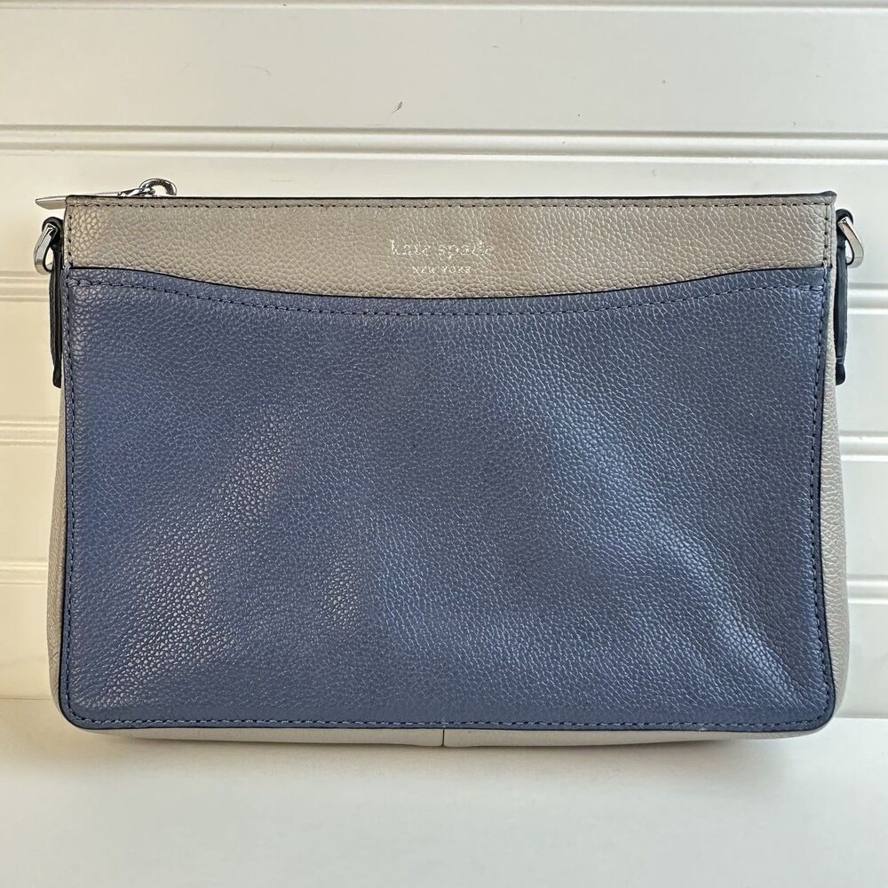 Kate Spade Margaux Medium Clutch Purse Bag Blue Gray Leather No Crossbody Strap